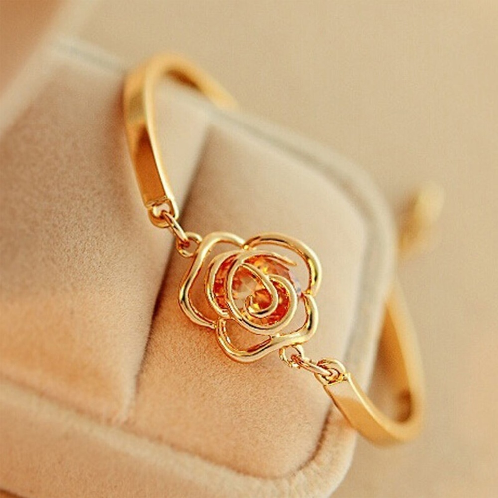Rose Flower Bracelet with Orange Stone